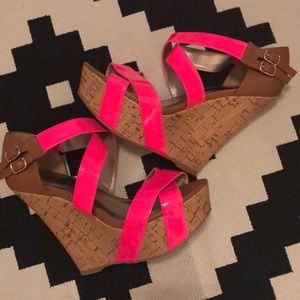Charlotte Russe hot pink cork wedges•size 7•NWT